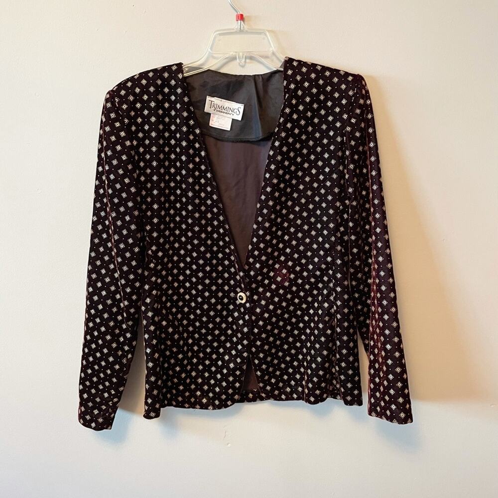 Vintage velvet fall winter holiday Art Deco gold diamond blazer jacket